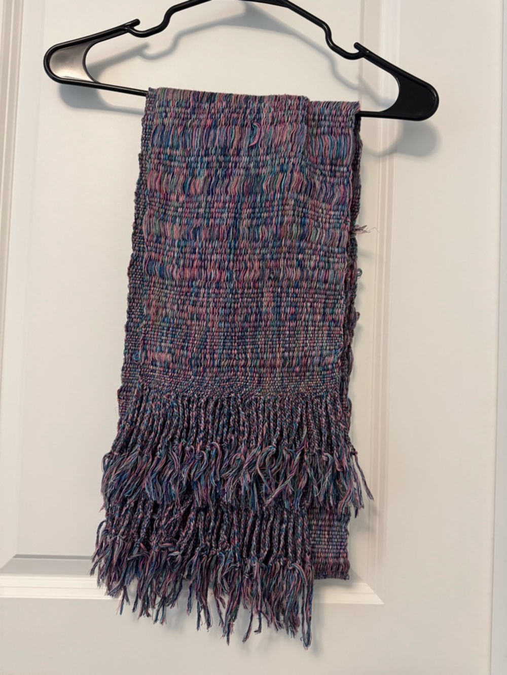 Bhutanese Handwoven Multicolor Fringe cotton Scarf - Blue & Pink